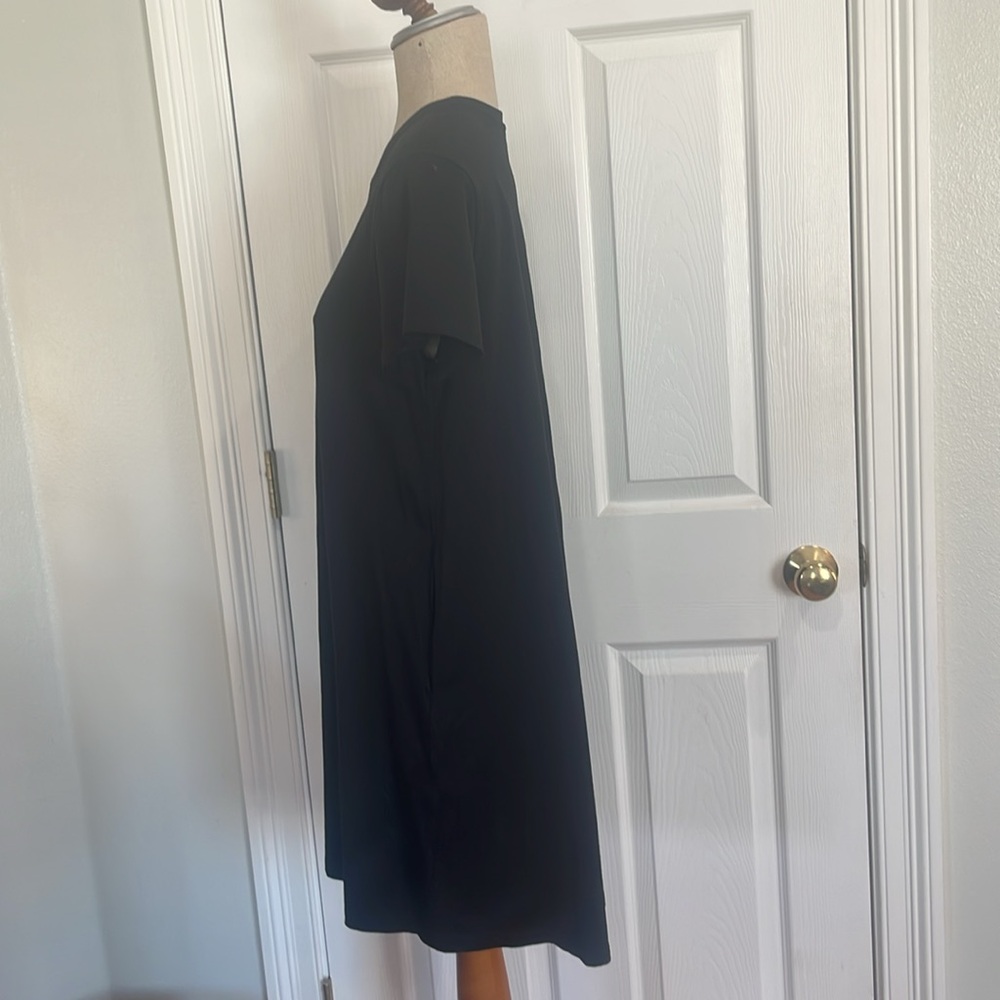 Uniqlo dress short sleeve pockets black 100% cotton midi women’s size L large - Picture 6 of 9